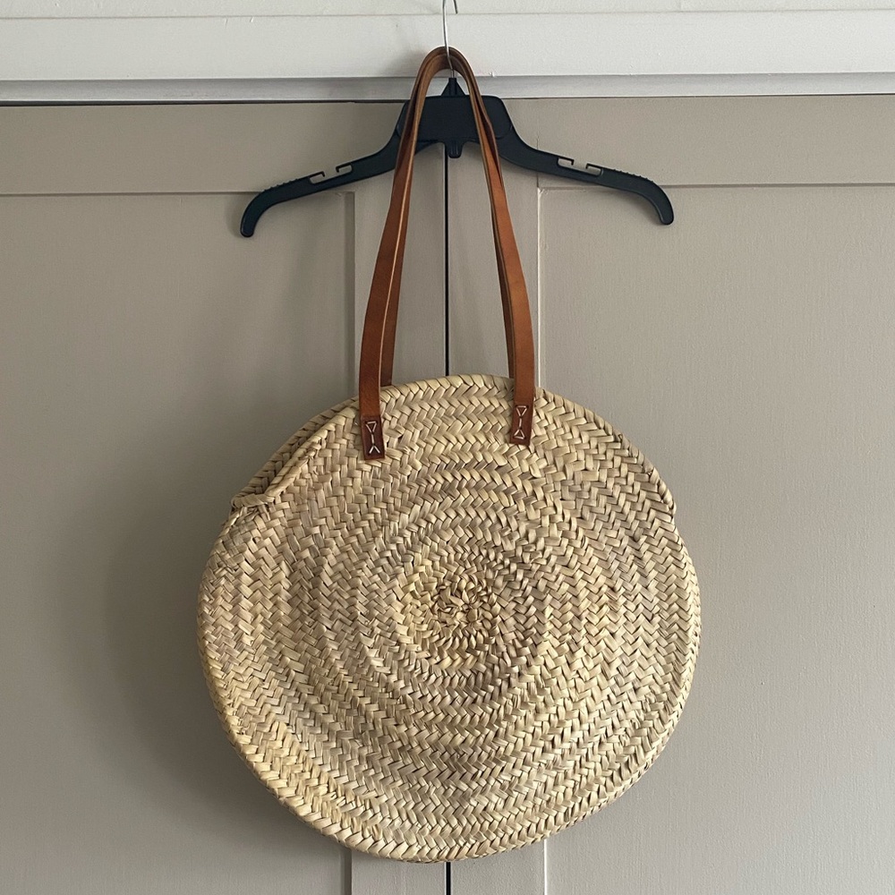 Madewell Straw Circle Tote with Brown Handles